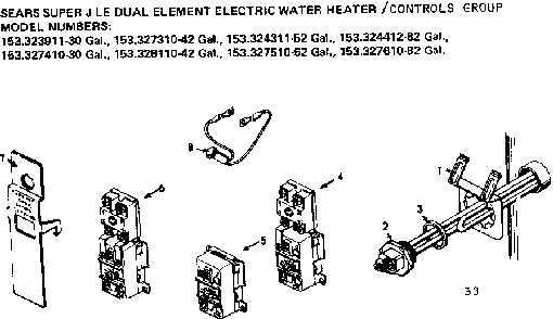 Controls Group Diagram and Parts List for 153327610  Kenmore Water Heater