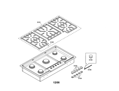 Grid/knobs Diagram and Parts List for NGM8654UC 01 Bosch Cooktop