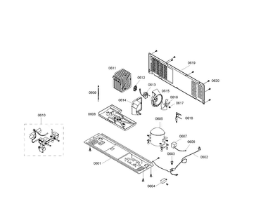 Compressor/condenser Diagram and Parts List for B20CS80SNW 01 Bosch Refrigerator