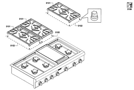 Grates Diagram and Parts List for PCG486GD 02 Thermador Cooktop