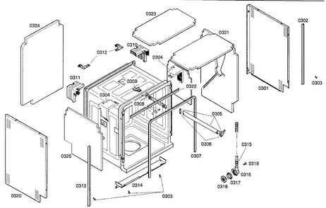 Cabinet Parts Diagram and Parts List for SHV99A13UC 19 Bosch Dishwasher
