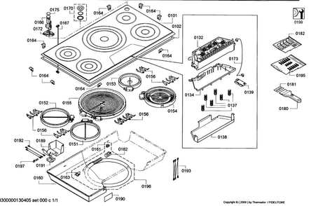 Cooktop Diagram and Parts List for CES365FS-02  Thermador Cooktop