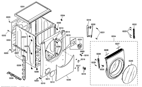 Cabinet Parts Diagram and Parts List for WTMC552CUC 05 Bosch Dryer