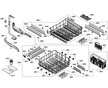 Baskets Diagram and Parts List for SHE55M15UC 61 Bosch Dishwasher
