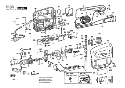 Section 1 Diagram and Parts List for PST60PEA 0603238932 Bosch Jig Saw