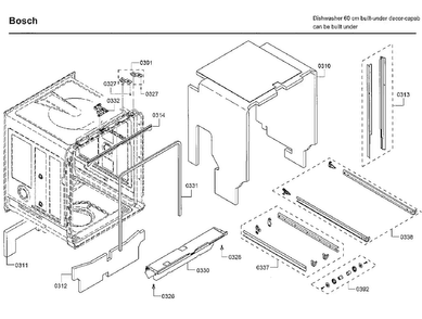 Frame Diagram and Parts List for SHEM63W56N 01 Bosch Dishwasher