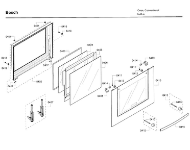 Door Diagram and Parts List for HBL3450UC 10 Bosch Wall Oven