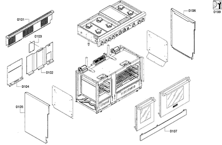 Cabinet Assy Diagram and Parts List for PRD486GDHU 01 Thermador Range
