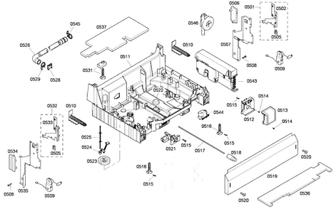 Base Assy Diagram and Parts List for SHE65P02UC 53 Bosch Dishwasher