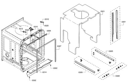 Frame Diagram and Parts List for SHP53T55UC 07 Bosch Dishwasher