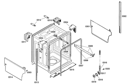 Cabinet Diagram and Parts List for SHE42L12UC 50 Bosch Dishwasher