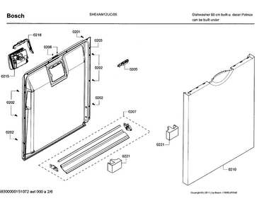Door Assy Diagram and Parts List for SHE4AM12UC 05 Bosch Dishwasher
