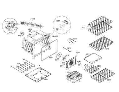 Cabinet/racks/burner Diagram and Parts List for HDI7282U 01 Bosch Range