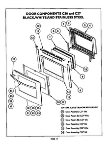 Door Components, C30 And C27 Diagram and Parts List for C301U  Thermador Range