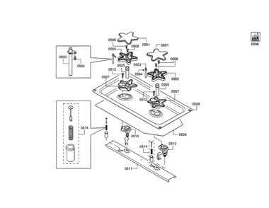Ignition/Burner Base Diagram and Parts List for PRD48JDSGU 11 Thermador Range