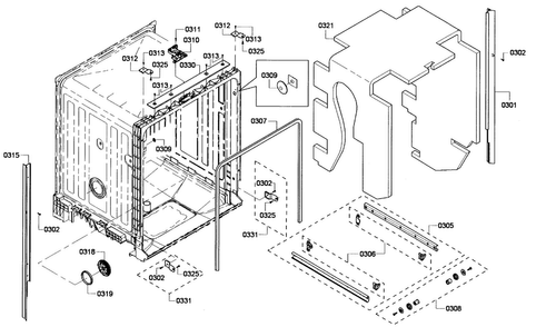 Cabinet Diagram and Parts List for SHX6AP05UC 01 Bosch Dishwasher