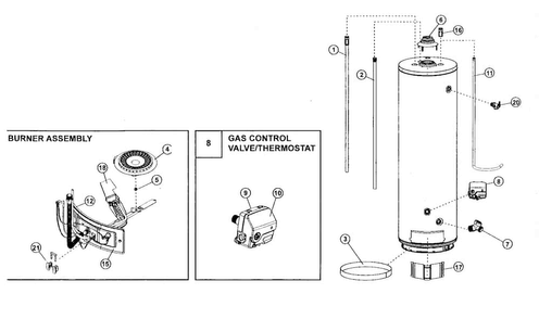 Water Heater Diagram and Parts List for 153331492  Kenmore Water Heater