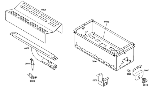 Small Oven Burner Diagram and Parts List for PRG486EDG01  Thermador Range