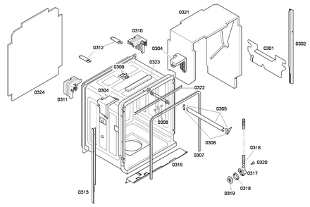 Cabinet Assy Diagram and Parts List for SHE45C02UC 56 Bosch Dishwasher