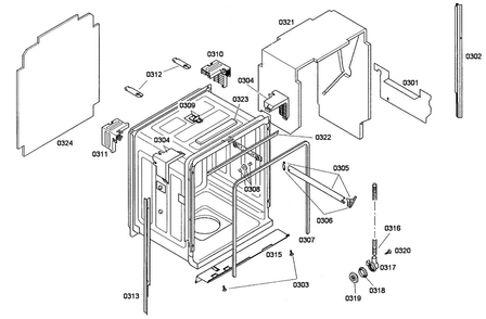 Cabinet Diagram and Parts List for SHE65P06UC 53 Bosch Dishwasher