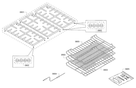 Rack Diagram and Parts List for HDI8054U 02 Bosch Range