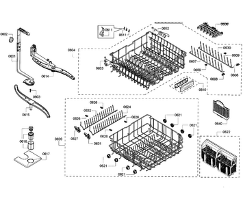 Baskets Diagram and Parts List for SHX65P06UC 63 Bosch Dishwasher