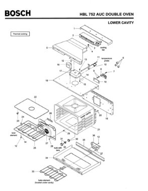 04 - CAVITY, LOWER Diagram and Parts List for HBL752AUC(FD8207-)  Bosch Wall Oven