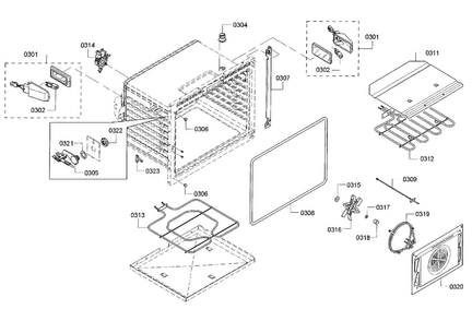 Cavity Diagram and Parts List for HBLP451RUC 01 Bosch Wall Oven