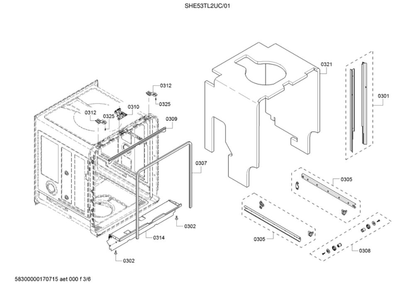 Tub/Trim Diagram and Parts List for SHE53TL2UC 01 Bosch Dishwasher