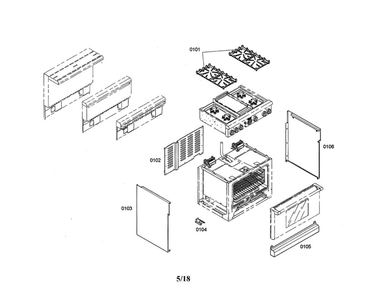 Main Parts Diagram and Parts List for PDR364GDZS 05 Thermador Range