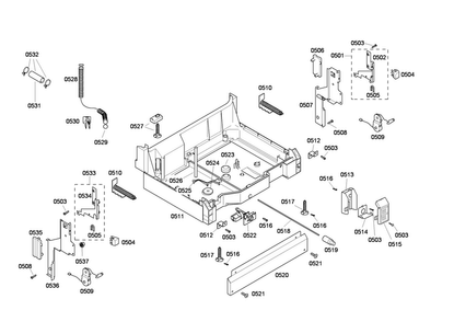 Base Assy Diagram and Parts List for SHE46C06UC 33 Bosch Dishwasher