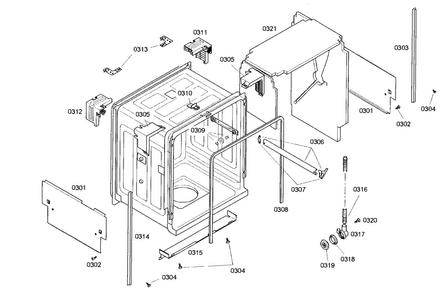 Cabinet Assy Diagram and Parts List for SHE46C02UC 33 Bosch Dishwasher