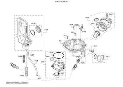 Water Inlet System/Heat Pump/Sump Diagram and Parts List for SHE53TL2UC 07 Bosch Dishwasher