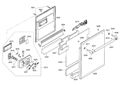 Door Diagram and Parts List for DWHD94EP 53 Thermador Dishwasher
