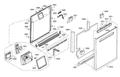 Door Diagram and Parts List for SHP7PT55UC 01 Bosch Dishwasher