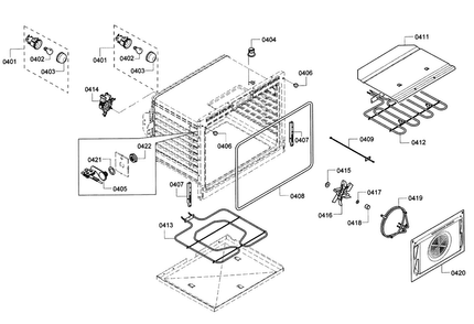 Cavity & Convection Diagram and Parts List for HDIP054U 01 Bosch Range