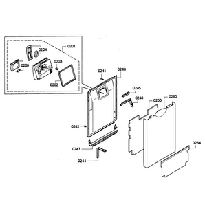 Door Assy Diagram and Parts List for SPE5ES55UC 01 Bosch Dishwasher