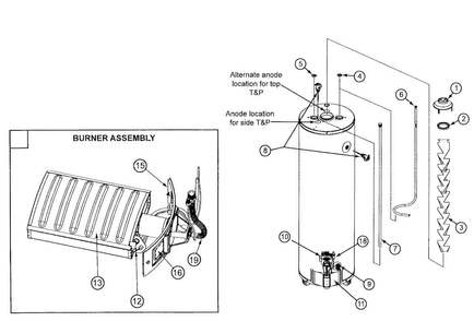 Water Heater Diagram and Parts List for 153331280  Kenmore Water Heater