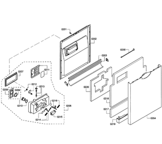 Door Assy Diagram and Parts List for SHE55M12UC 60 Bosch Dishwasher