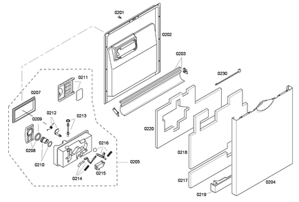 Door Assy Diagram and Parts List for SHE43P15UC 59 Bosch Dishwasher