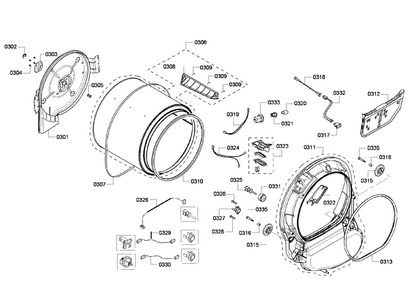 Drum Diagram and Parts List for WTVC553CUC 09 Bosch Dryer