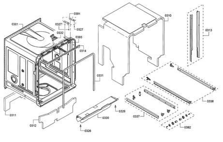 Tub Diagram and Parts List for SHEM63W55N 11 Bosch Dishwasher