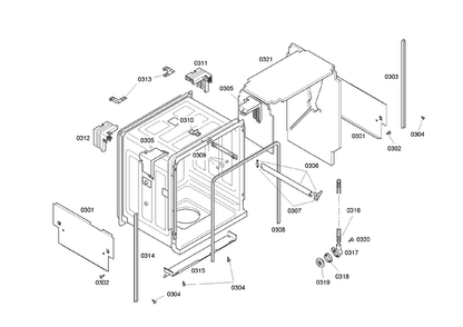 Cabinet Assy Diagram and Parts List for SHE46C05UC 33 Bosch Dishwasher