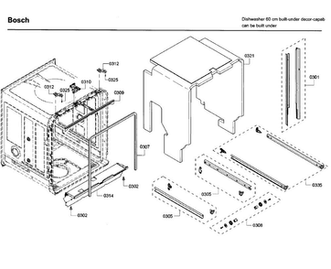 Frame Diagram and Parts List for SHE68T52UC 09 Bosch Dishwasher