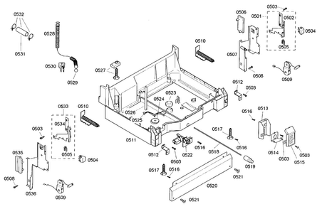 Base Assy Diagram and Parts List for SHE46C02UC 33 Bosch Dishwasher