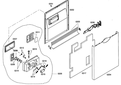 Door Assy Diagram and Parts List for SHE44C05UC 36 Bosch Dishwasher