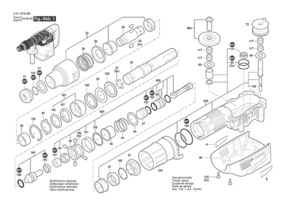 Section 1 Diagram and Parts List for GBH6-42C 3611B780F0 Bosch Hammer Drill