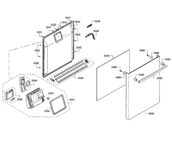 Door Section Diagram and Parts List for SHX3AR76UC 22 Bosch Dishwasher