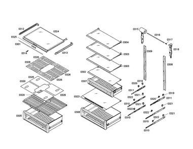 Shelves Diagram and Parts List for T24IR70FSS-01  Thermador Refrigerator