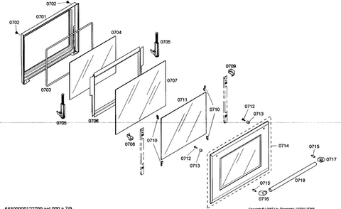 Bottom Door Diagram and Parts List for PODC30201  Thermador Wall Oven